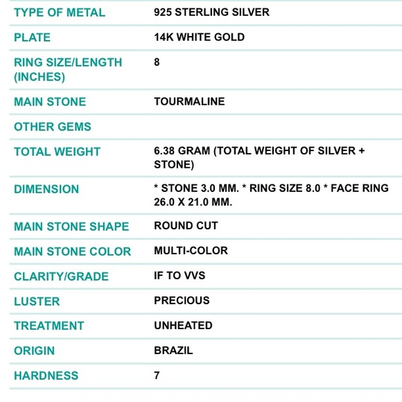 Genuine Unheated Round Tourmaline 3mm 14K White Gold Plate 925 Silver Ring 8 - Picture 17 of 17